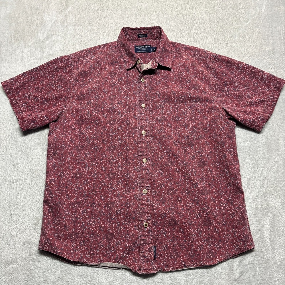 VTG American Eagle Shirt‎ Washed Twill Mens M Floral Short Sleeve Button Up Y2K